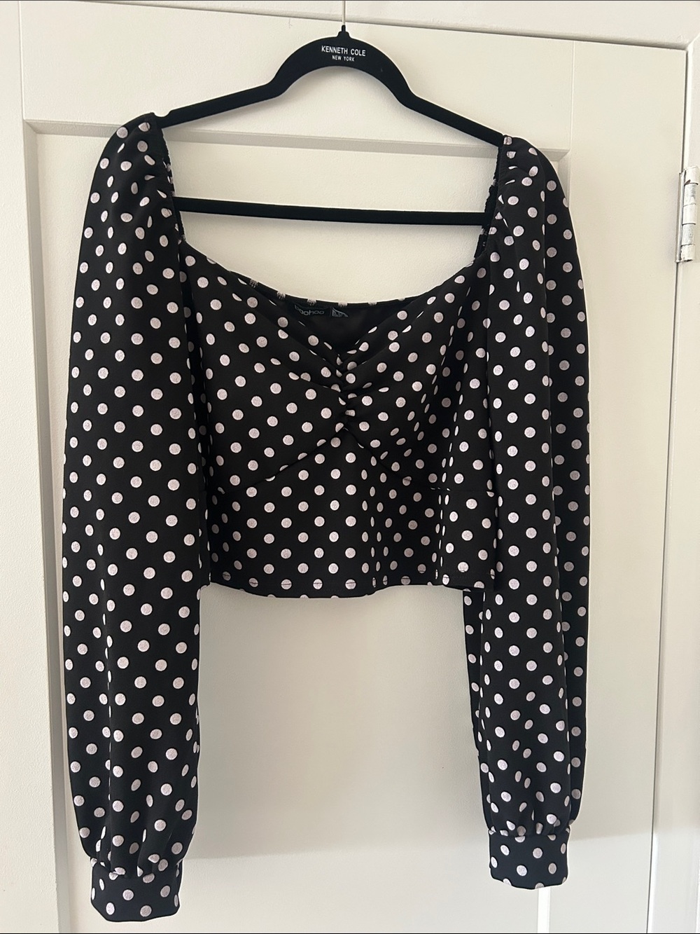Boohoo Black Polka Dot Twist Front Crop Top